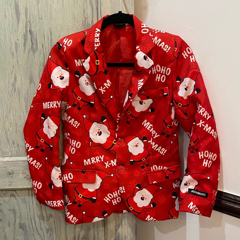 Kids SUITMEISTER RED CHRISTMAS BLAZER - Cool Santa Print  Size L 12-14 boys